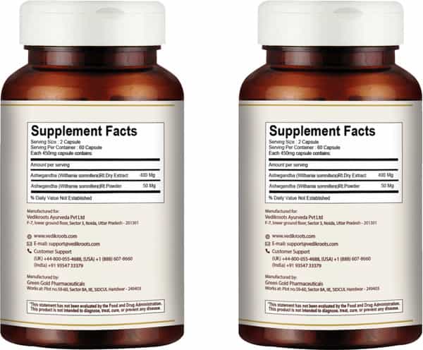 Vedikroots Ashwagandha 60 Capsules For Strength Performance And Stress Relief (Pack Of 2)