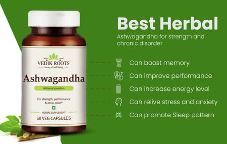 Vedikroots Ashwagandha 60 Capsules For Strength Performance And Stress Relief (Pack Of 2)
