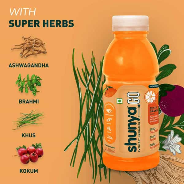 Shunya Go Zappy Orange | 0 Calories- 0 Sugar- 0 Preservatives Pack Of 6 (300Ml X 6)