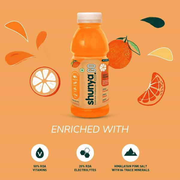 Shunya Go Zappy Orange | 0 Calories- 0 Sugar- 0 Preservatives Pack Of 6 (300Ml X 6)