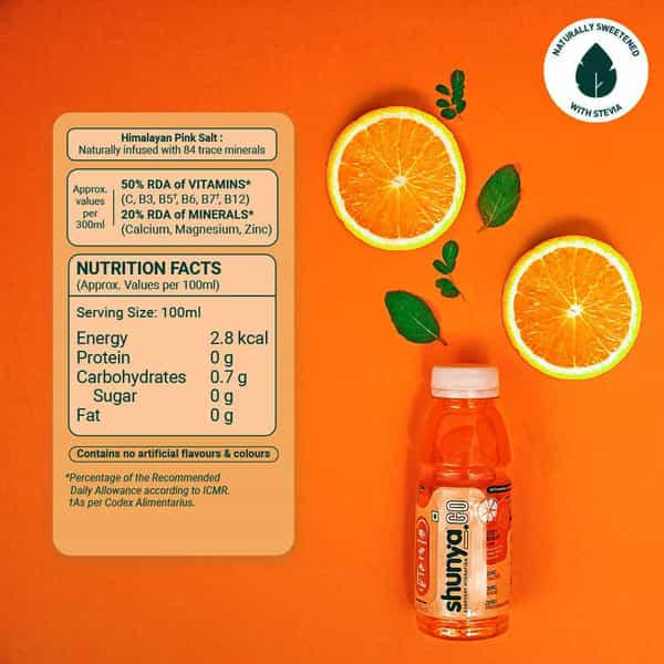 Shunya Go Zappy Orange | 0 Calories- 0 Sugar- 0 Preservatives Pack Of 6 (300Ml X 6)