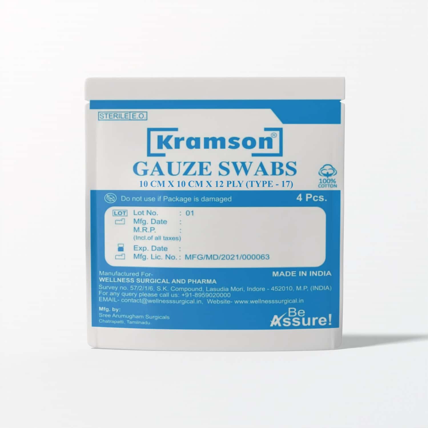 Kramson Gauze Swab 10cmx10cmx12ply 4's