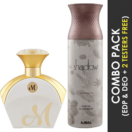 Maryaj M White Perfume 90ml For Women And Ajmal Shadow Deodorant Citrus Woody Fragrance 200ml