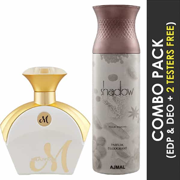 Maryaj M White Perfume 90Ml For Women And Ajmal Shadow Deodorant Citrus Woody Fragrance 200Ml