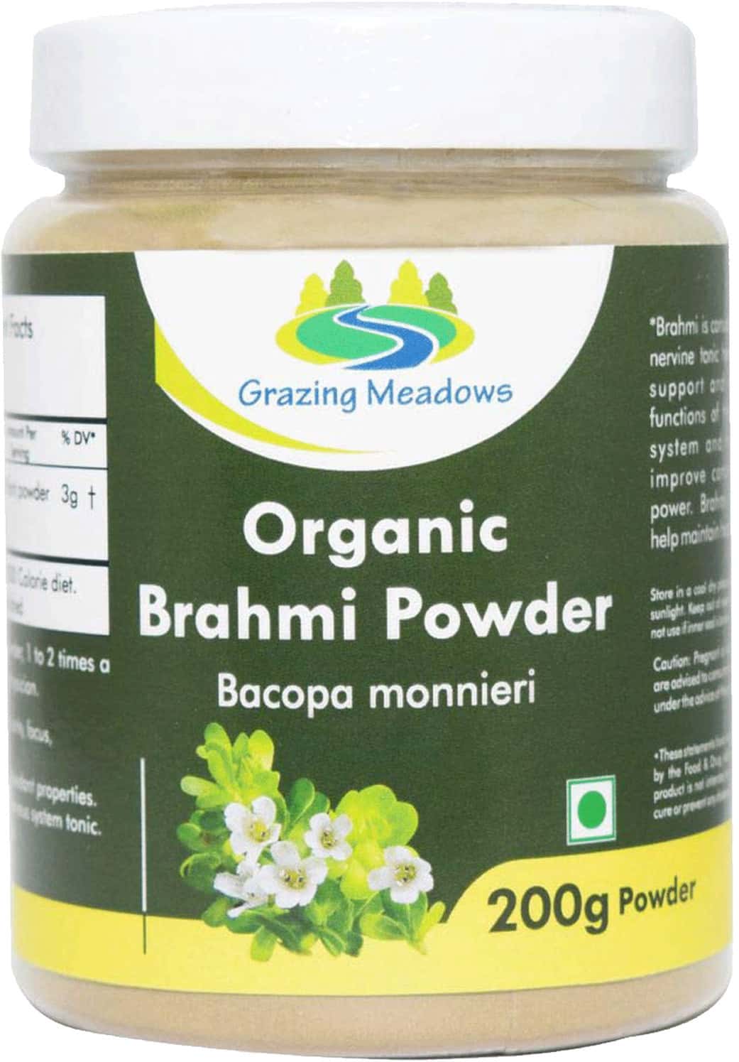Grazing Meadows Organic Brahmi Powder/Bacopa Monnieri/Hair Growth & Memory Support - 200gms