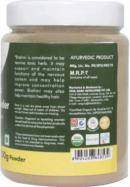 Grazing Meadows Organic Brahmi Powder/Bacopa Monnieri/Hair Growth & Memory Support - 200Gms