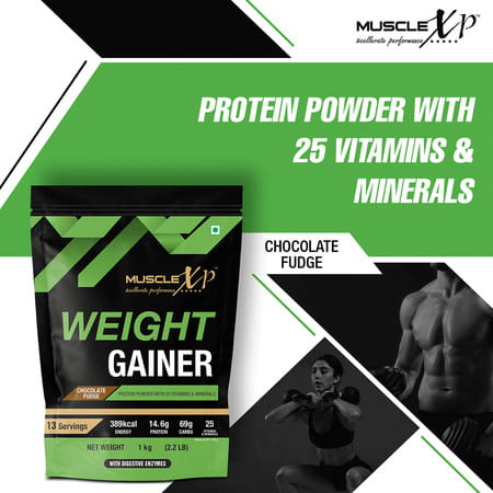 Musclexp Weight Gainer Chocolate Fudge 1kg Pouch (2.2 Lb)