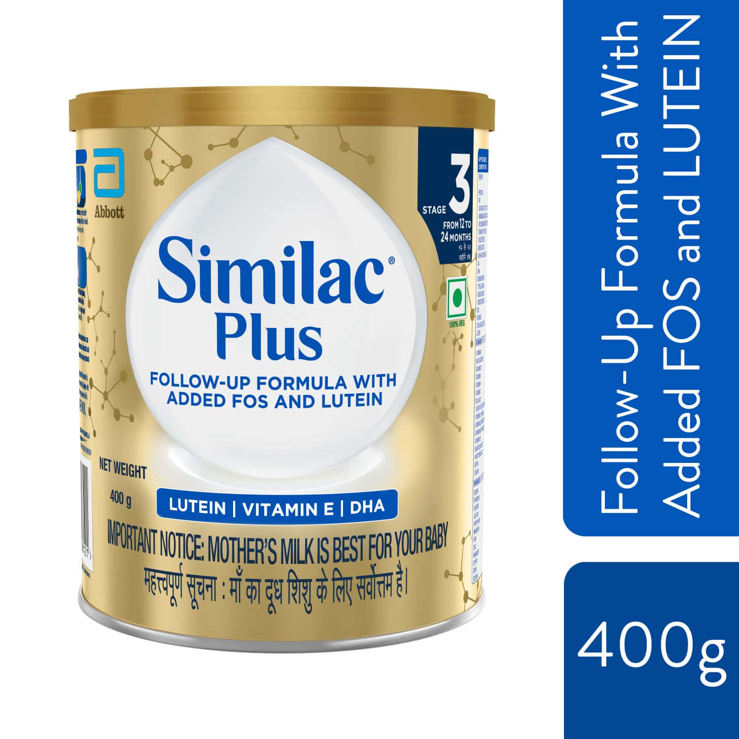 Similac Plus Follow-Up Formula | Added Fos & Lutein | Stage 3 | 12 - 24 Months | Tin 400 Gm