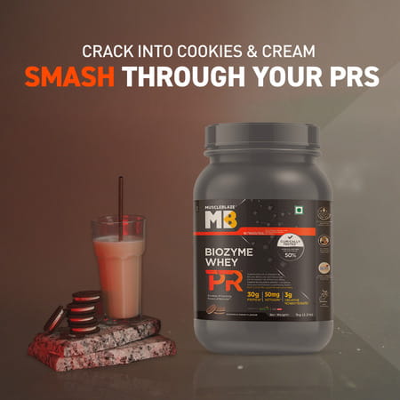 Muscleblaze Biozyme Whey Protein Pr With 30g Protein | 3g Creatine Monohydrate Cookies & Cream | 1kg