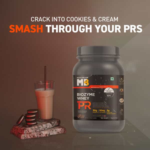 Muscleblaze Biozyme Whey Protein Pr With 30G Protein | 3G Creatine Monohydrate Cookies & Cream | 1Kg
