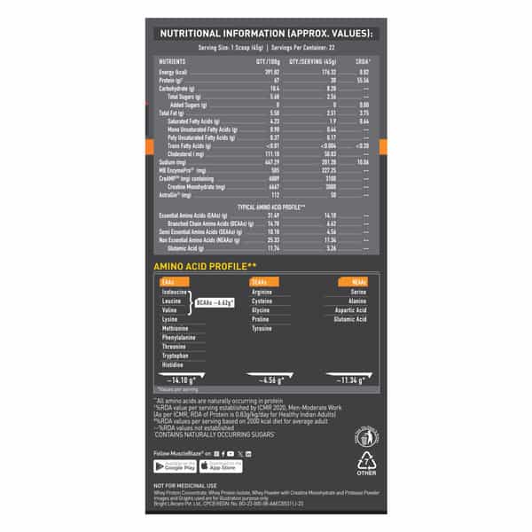 Muscleblaze Biozyme Whey Protein Pr With 30G Protein | 3G Creatine Monohydrate Cookies & Cream | 1Kg