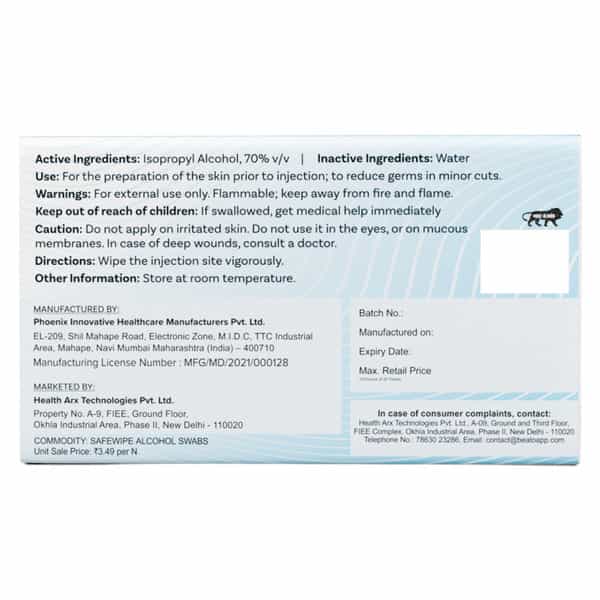 Beato Safe Wipe 100 Alcohol Swabs In Box