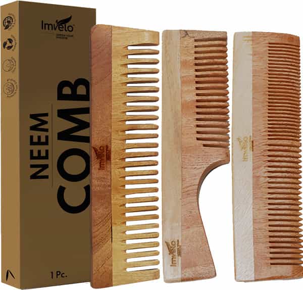Imvelo Neem Wooden Combs | 1 Fine + 1 Dual Tooth + 1 Wide Tooth (Pack Of 3 Combs)