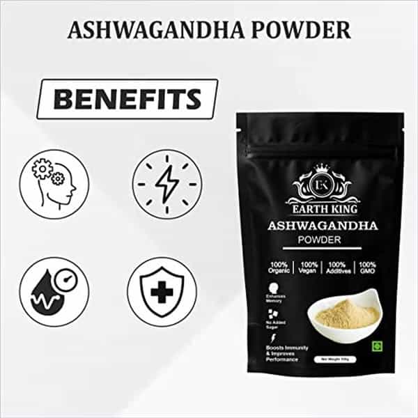 Earth King 100% Pure Ashwagandha Powder (Withania Somnifera) | Unisex - 100Gm