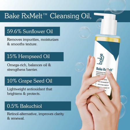 Bake Rxmelt Cleansing Oil For Makeup | Blackheads & Whiteheads | Deep Clean | Fragrance-Free | 100ml