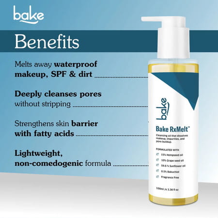 Bake Rxmelt Cleansing Oil For Makeup | Blackheads & Whiteheads | Deep Clean | Fragrance-Free | 100ml