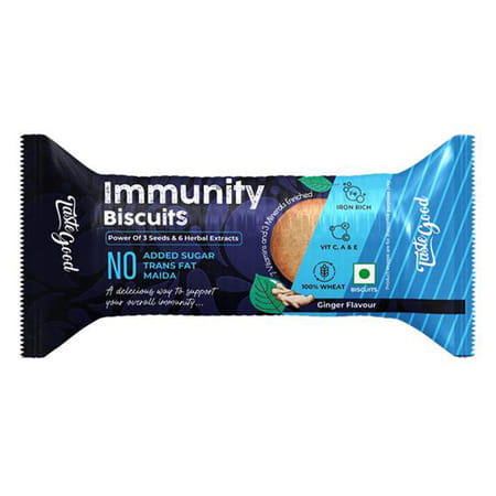 Taste Good Immunity Biscuits | Ginger Flavour | 6 Herbal Extracts & 3 Super Seeds | 10x75gm