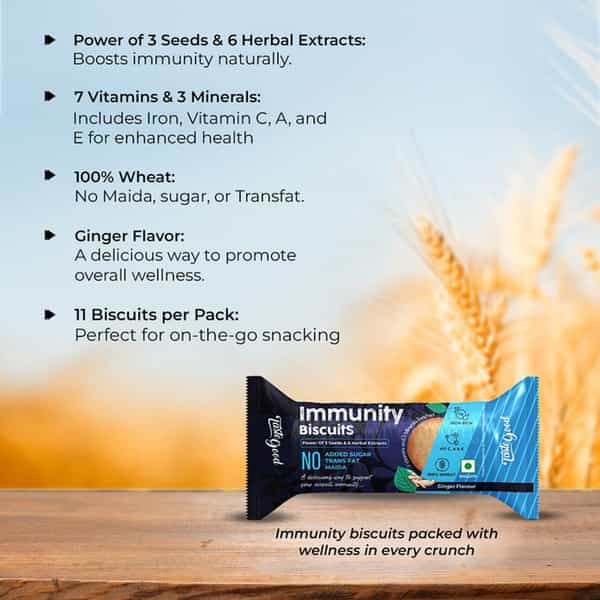 Taste Good Immunity Biscuits | Ginger Flavour | 6 Herbal Extracts & 3 Super Seeds | 10X75gm