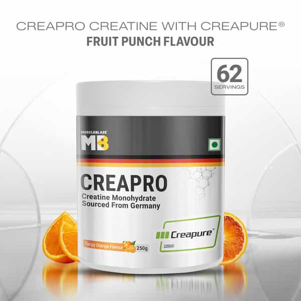 Muscleblaze Creapro Creatine Monohydrate Powder With Creapure | Tangy Orange (62 Servings | 250G)
