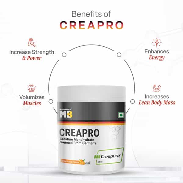 Muscleblaze Creapro Creatine Monohydrate Powder With Creapure | Tangy Orange (62 Servings | 250G)