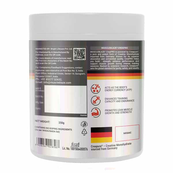 Muscleblaze Creapro Creatine Monohydrate Powder With Creapure | Tangy Orange (62 Servings | 250G)