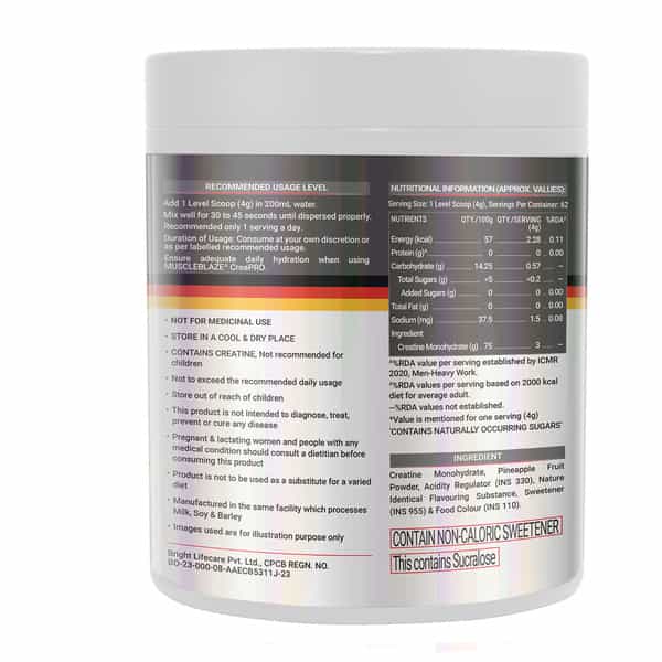 Muscleblaze Creapro Creatine Monohydrate Powder With Creapure | Tangy Orange (62 Servings | 250G)