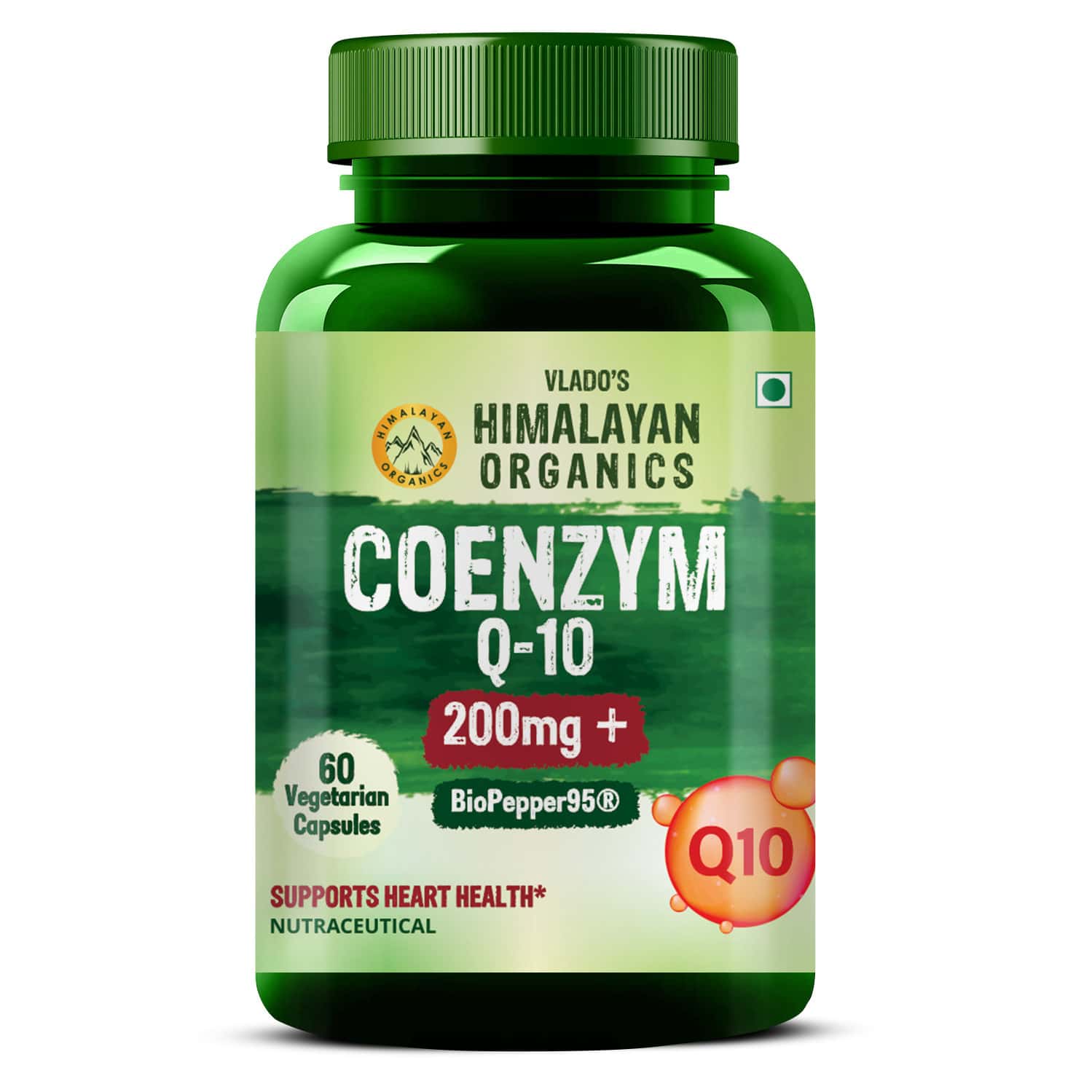 Vlado's Himalayan Organics Coenzyme Q-10 200mg With Biopepper - 5mg Supplement - 60 Veg Capsules