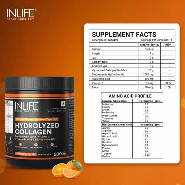 Inlife Japanese Collagen Supplements For Women & Men (Orange | Collagen | 200G)