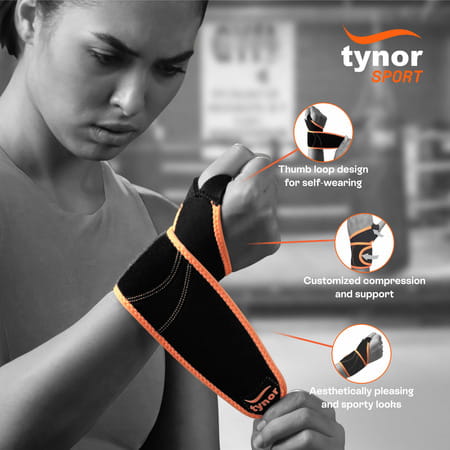 Tynor Wrist Support With Thumb Loop (Neo) Black & Orange Universal Pack Of 2