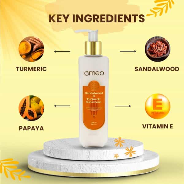 Omeo Sunscreen With Sandalwood | Turmeric | Papaya & Licorice Extract | Spf 50 & Pa++++ (-200G)