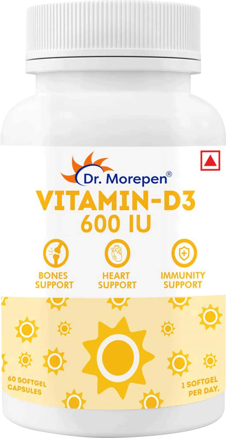 Dr. Morepen Vitamin D3 600 Iu For Healthy Bones Joints Heart & Immune Support - 60 Softgels