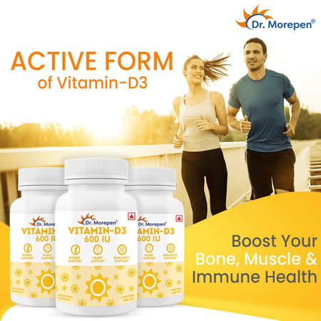 Dr. Morepen Vitamin D3 600 Iu For Healthy Bones Joints Heart & Immune Support - 60 Softgels
