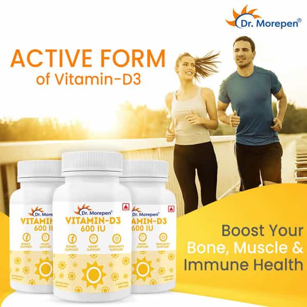 Dr. Morepen Vitamin D3 600 Iu For Healthy Bones Joints Heart & Immune Support - 60 Softgels