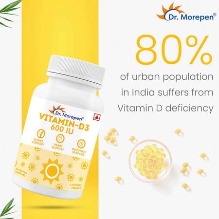 Dr. Morepen Vitamin D3 600 Iu For Healthy Bones Joints Heart & Immune Support - 60 Softgels