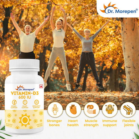 Dr. Morepen Vitamin D3 600 Iu For Healthy Bones Joints Heart & Immune Support - 60 Softgels