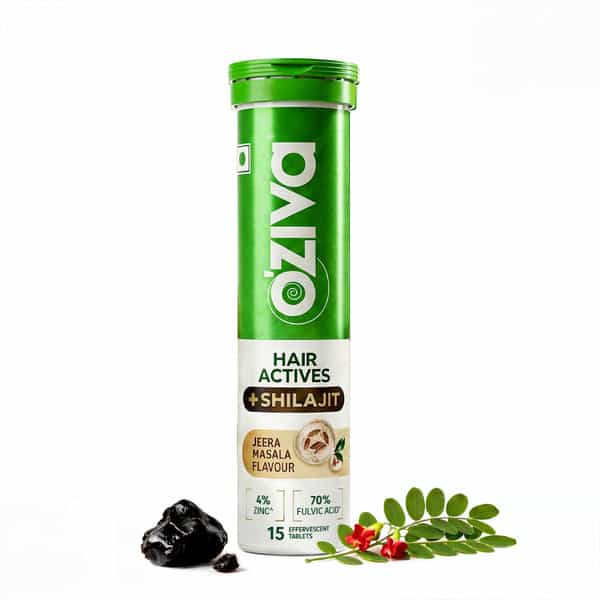 Oziva Hair Actives + Shilajit For Men Hair Supplement With Liposomal | 15 Effervescent Tablets