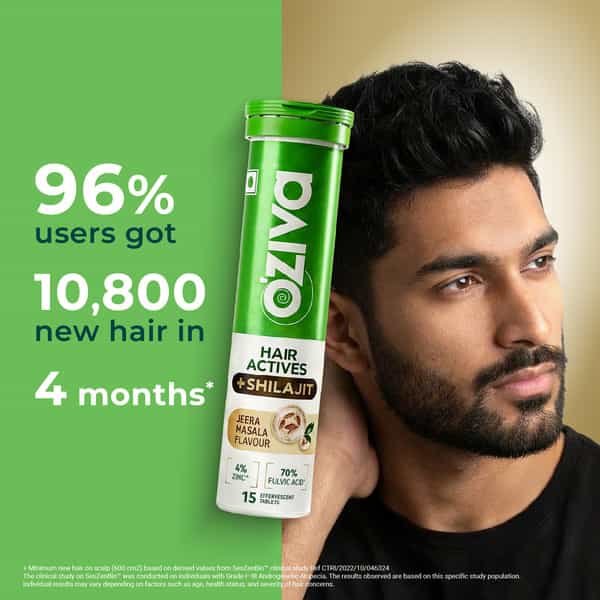 Oziva Hair Actives + Shilajit For Men Hair Supplement With Liposomal | 15 Effervescent Tablets