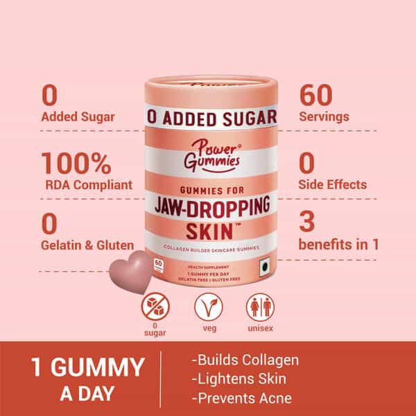 Power Gummies Jaw Dropping Skin Collagen Builder Gummies | Unisex | Now With No Added Sugar - 60N 