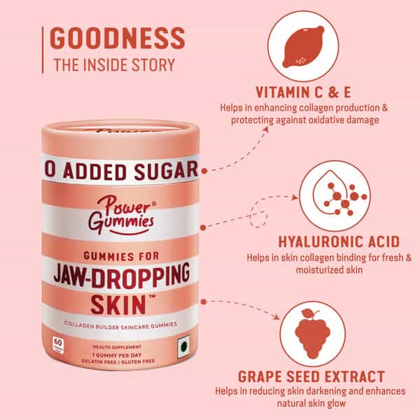 Power Gummies Jaw Dropping Skin Collagen Builder Gummies | Unisex | Now With No Added Sugar - 60N 