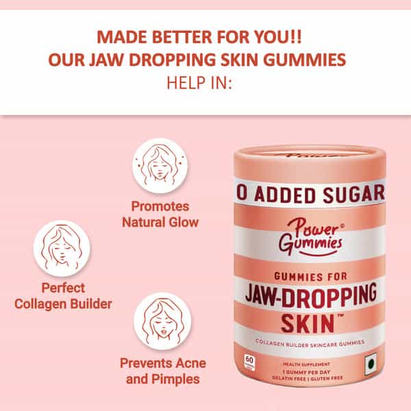 Power Gummies Jaw Dropping Skin Collagen Builder Gummies | Unisex | Now With No Added Sugar - 60N 