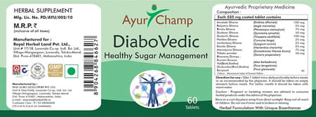 Ayur Champ - Pack Of 4 -Diabo Vedic | Healthy Sugar Management | Herbal Supplement | 60 Tablets
