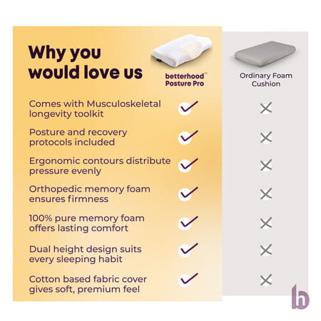 Betterhood Pack Of 2 White Memory Foam Ergonomic Contour Cervical Sleep Pillow