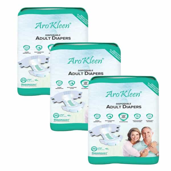 Arokleen Adult Diaper Tape Style Large (Waist Size: 102 Cm-150 Cm) 10 Pcs Per Packet Pack Of 3