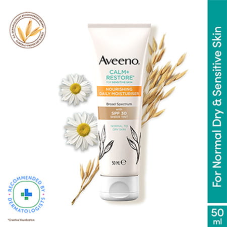 Aveeno Calm + Restore For Sensitive Skin Spf 30 For Nourishing Daily Moisturiser 50 Ml