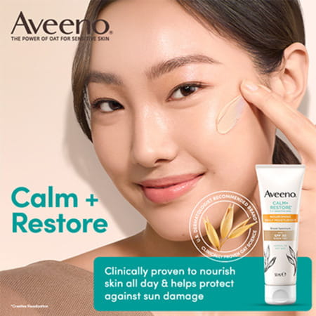 Aveeno Calm + Restore For Sensitive Skin Spf 30 For Nourishing Daily Moisturiser 50 Ml