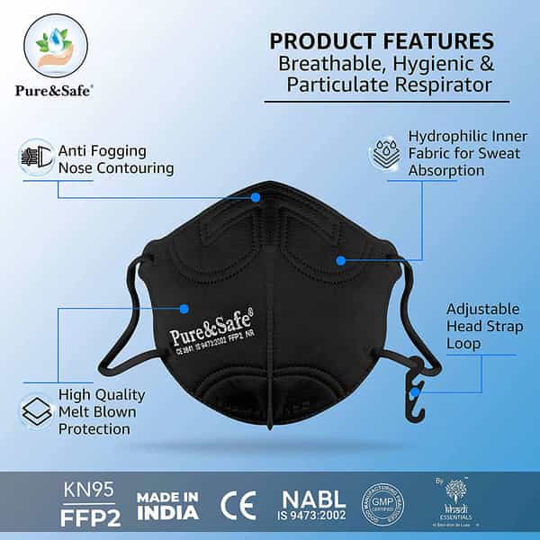 Khadi Essentials Unisex Pure & Safe Reusable & Washable Cotton N95 Mask With Nose Clip Pack Of 2