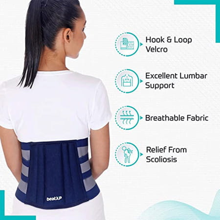 Beatxp Blue Color Lumbo-Sacral Suport Belt|Anatomical Fit|Skin Friendly|Pain Reliever (Xxl)
