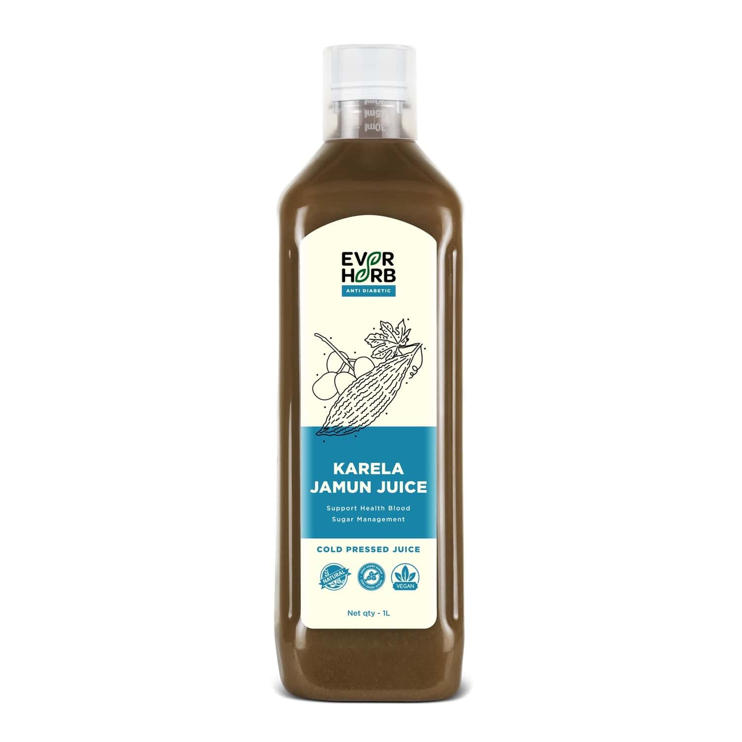 Everherb Karela Jamun Juice - Helps Maintains Healthy Sugar Levels -helps In Weight Management - 1l 