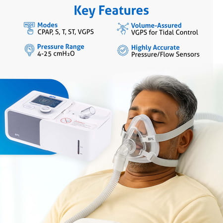Bpl Medical Technologies Lifepap Prime With Yn-02 Nasal Mask|Pressure Altitude Adjustment - White
