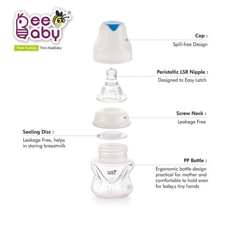 Beebaby Comfort Slim Neck With Anti-Colic Silicone Nipple 2 Oz Baby Blue Feeding Bottle 60 Ml